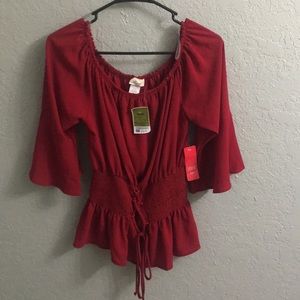 Red top with lace up elastic waist